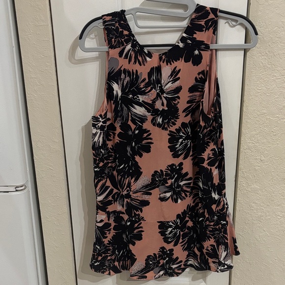 Rebecca Taylor Black and Pink Floral Sleeveless Silk Peplum Blouse - Picture 6 of 7